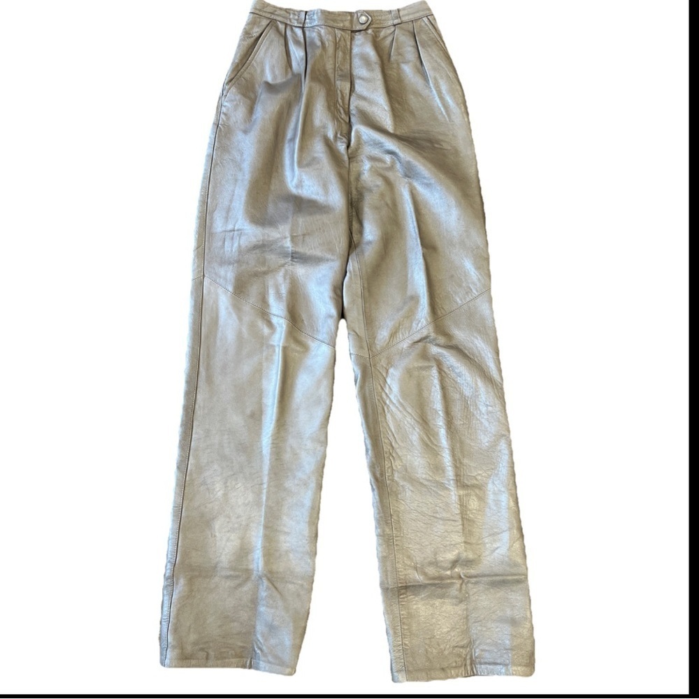 Erez Vintage Leather Straight Leg Pants Size 6 Pleated 90’s Gray